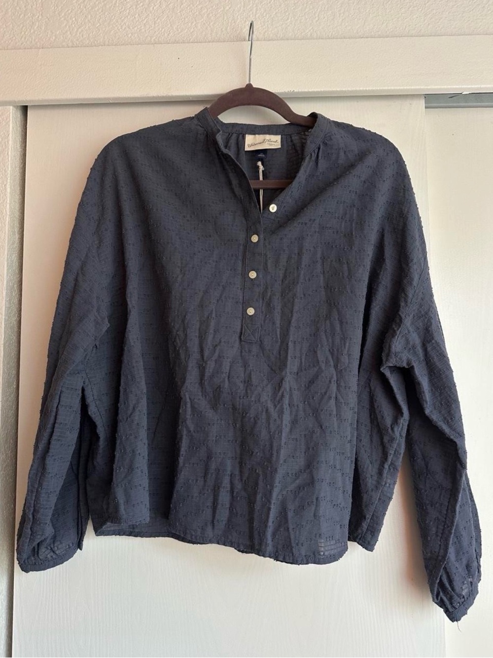 Universal Thread Navy Textured Cotton Button Blouse